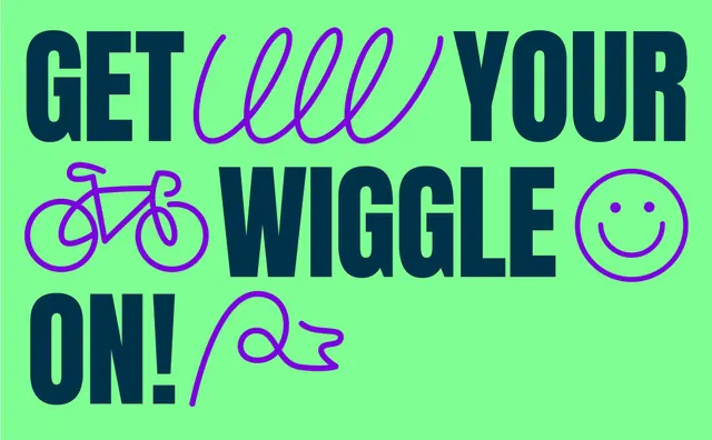 Acid-green typographic lockup with purple line doodles, flat, typographic, vibrant