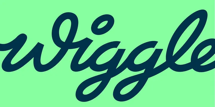 Cropped monoline script wordmark in navy on green, minimal, flat, vibrant