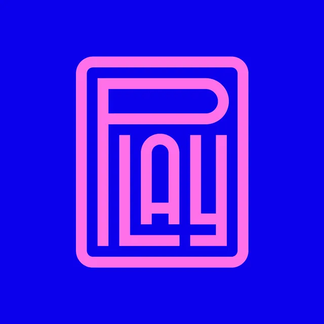 Nested rounded rectangle logo mark on neon blue, minimal, geometric, vibrant