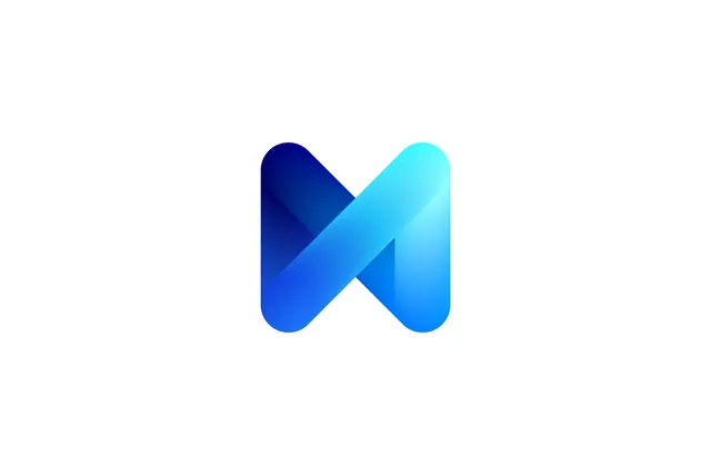 Abstract gradient logo with blue shapes, flat, gradient-heavy, vibrant
