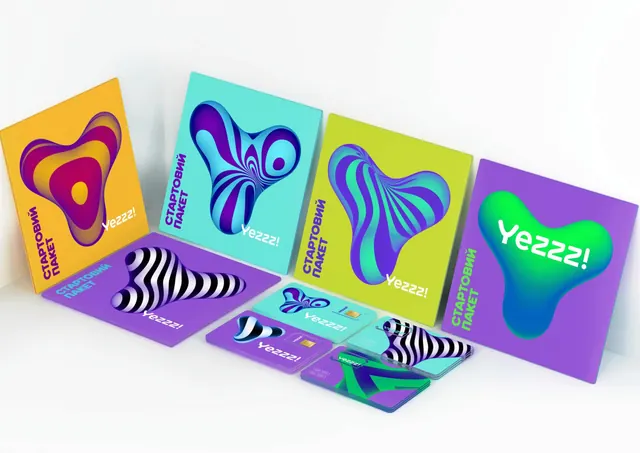Yezzz! starter pack packaging set, playful, geometric, vibrant