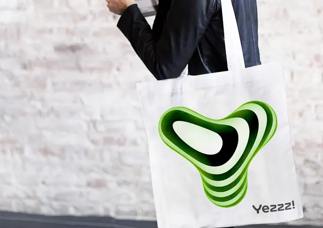Yezzz! tote bag with layered green mark, minimal, organic, light