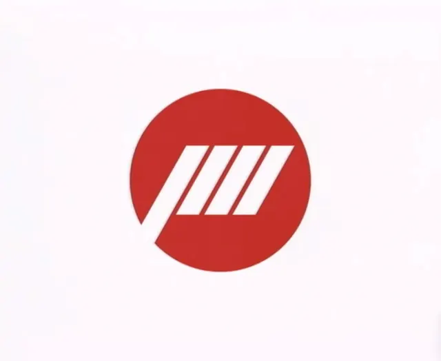 Bold red circle logo with white diagonal lines, minimal, geometric, vibrant