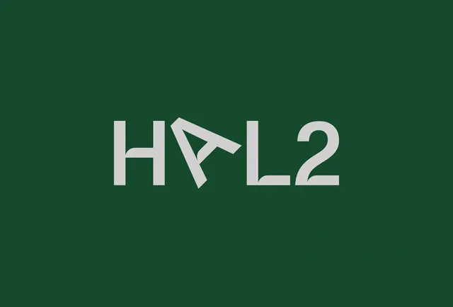 HAL2 wordmark, minimal, swiss, dark