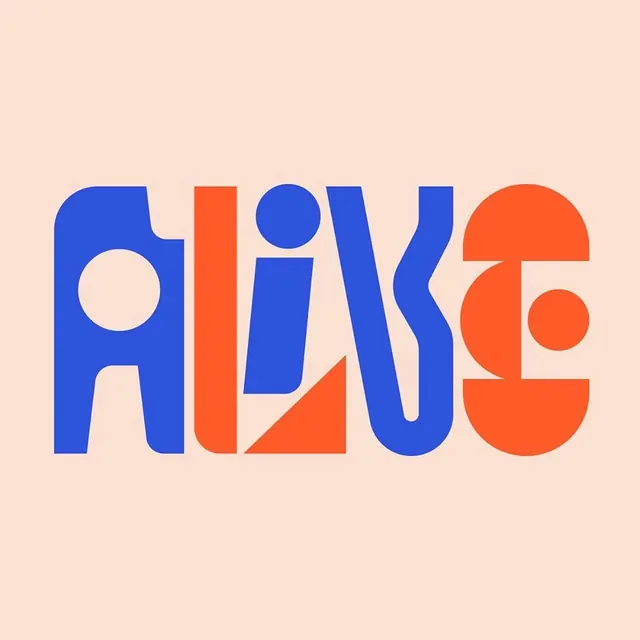 Blue and orange geometric wordmark with negative space, geometric, playful, vibrant