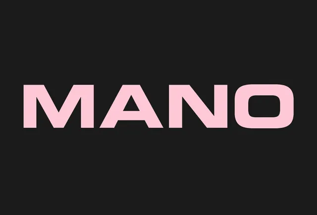 MANO wordmark typography, minimal, technical, dark