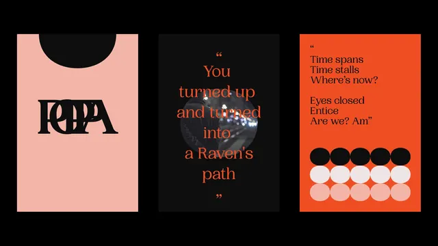 Branding style cards with coral and black, editorial, bold, vibrant