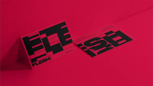 Flesh 512 brand identity mockup, bold, geometric, high-contrast
