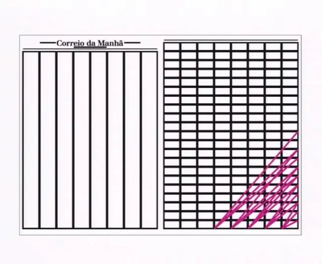 Newspaper visualization chart with grid and diagonal hatching, editorial, minimal, monochrome