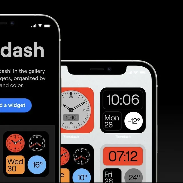 Timedash iOS widget app - analog and digital clock widget UI, minimal, dark-mode, dark