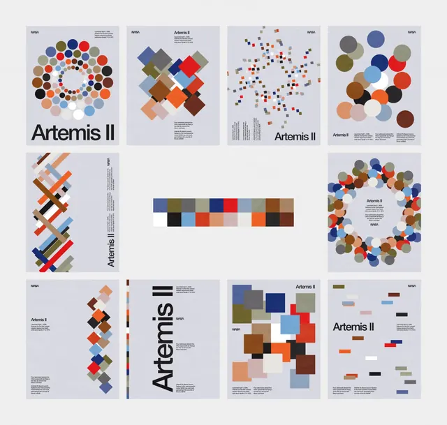 NASA Artemis II data-art poster series (Swiss geometric), data-dense, geometric, light