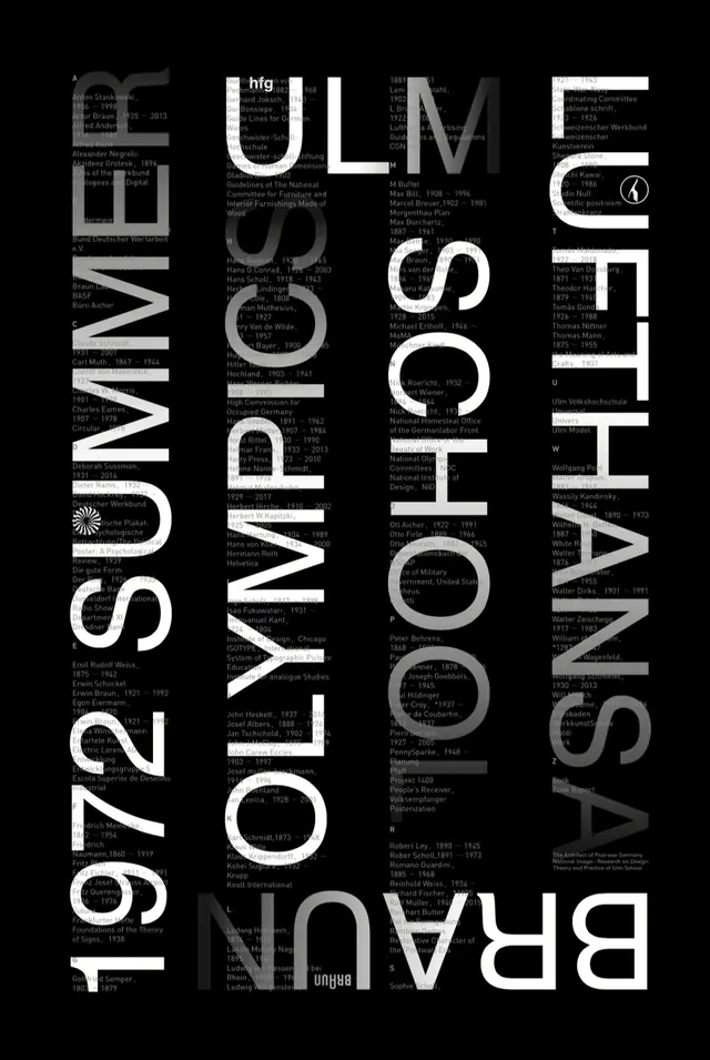 German design history typographic map, swiss, data-dense, dark