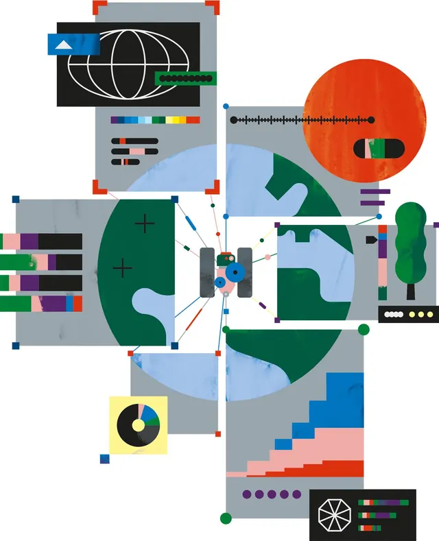 Geometric data-dense infographic, geometric, data-dense, cool