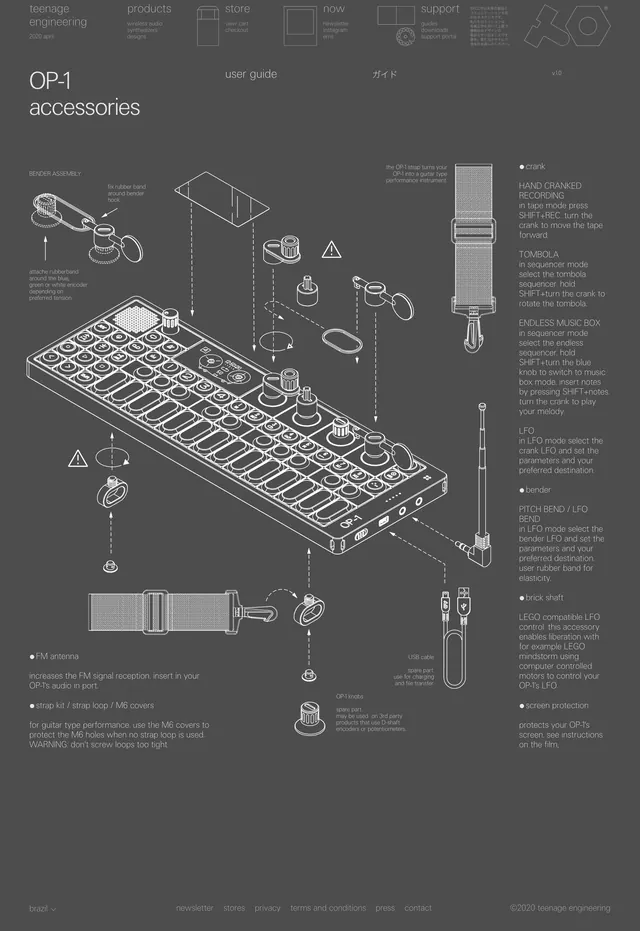 OP1 Accessories Technical Specification Sheet, technical, minimal, monochrome