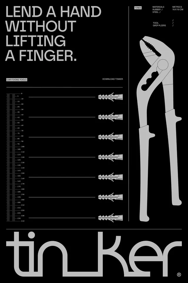 Tinker anchors and fasteners product guide, technical, minimalist, monochrome