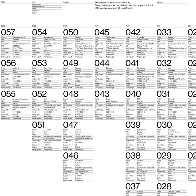 FP01 architectural projects catalog grid, swiss, minimal, light