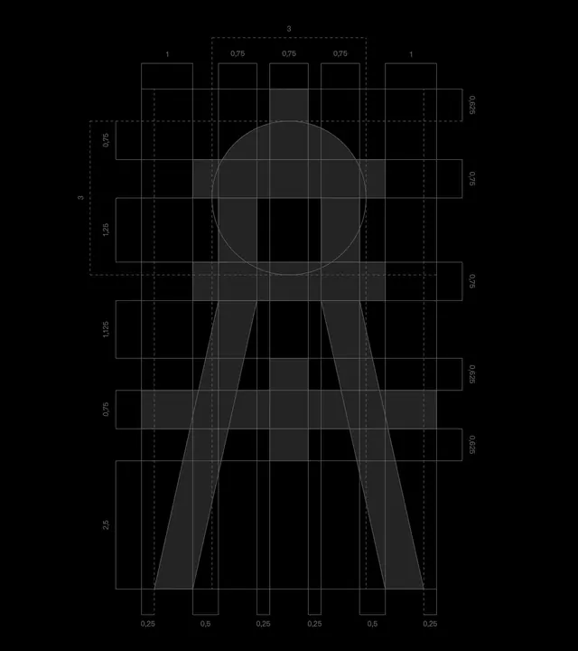 Modular grid system with proportional anatomy, technical, minimal, dark