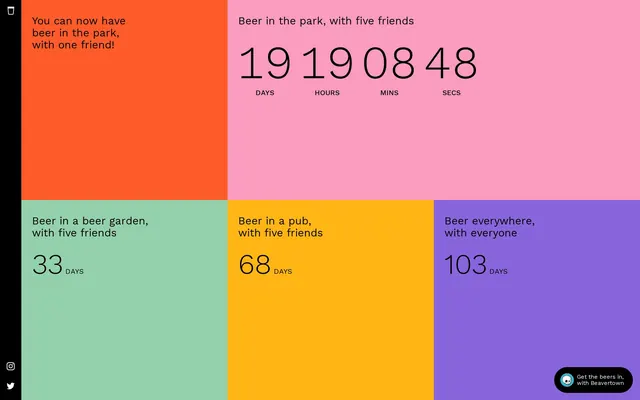 Vibrant data visualization grid with countdown timers, data-dense, playful, vibrant