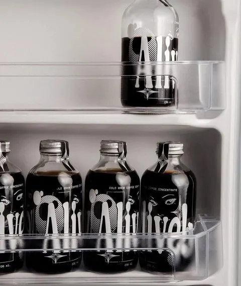 Monochrome Bottled Coffee Shelf, photographic, monochrome, dark