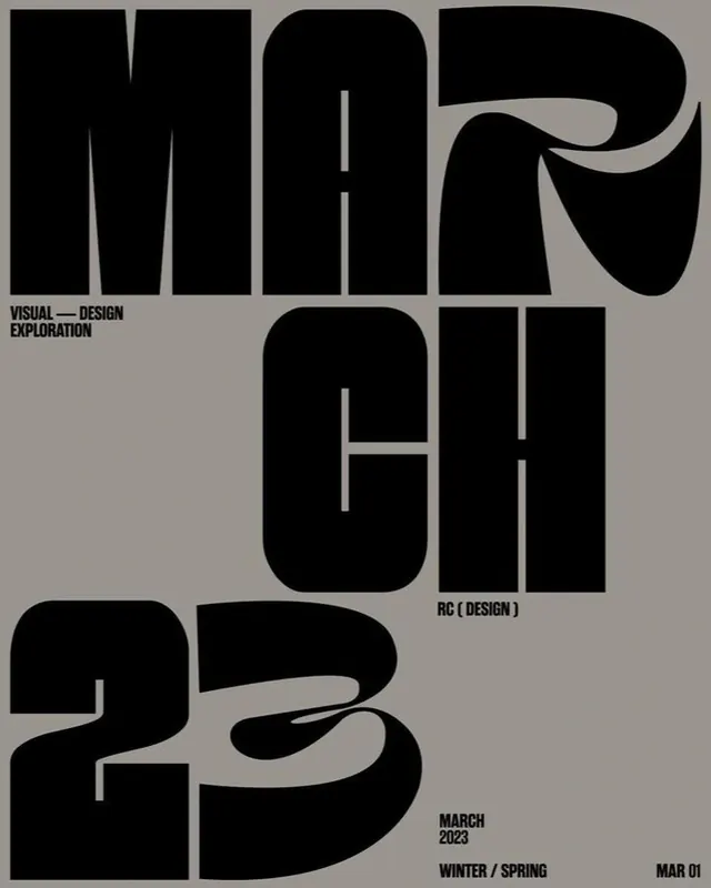 MARCH 23 brutalist type poster, brutalist, swiss, muted