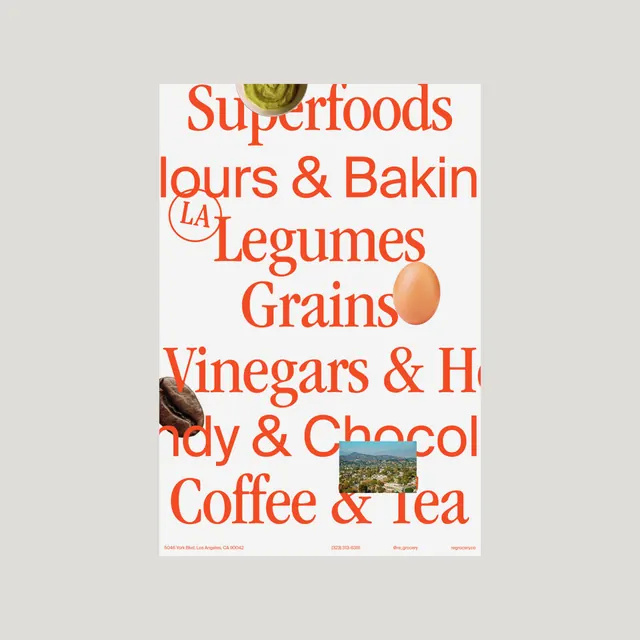 re_grocery oversized serif poster, editorial, minimal, light