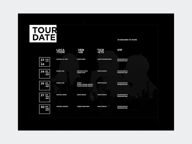 Tour Date Schedule