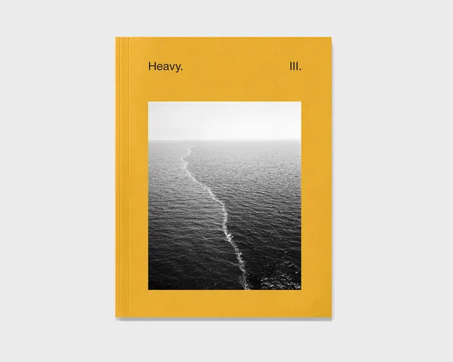 Heavy III yellow book cover mockup, minimal, editorial, warm