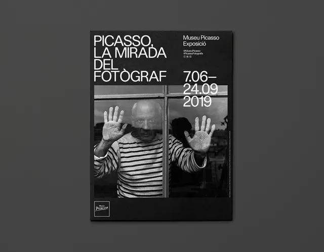 Picasso exhibition poster mockup, editorial, minimal, dark