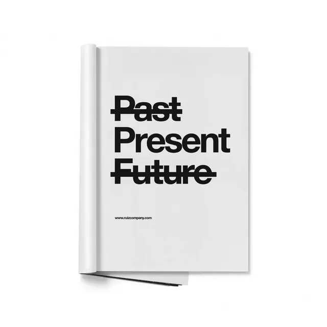 Past Present Future strikethrough book mockup, swiss, minimal, monochrome