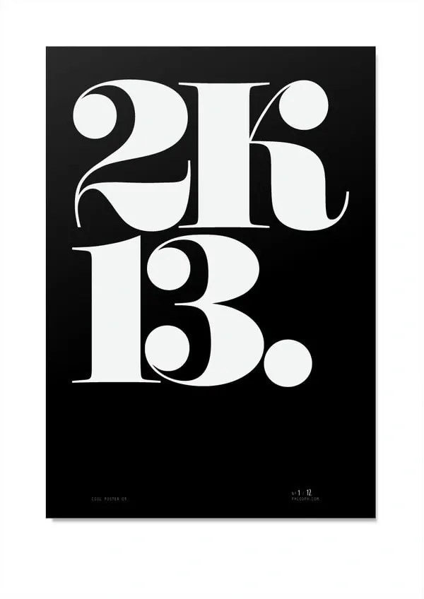 2K 13 high-contrast typographic poster, editorial, minimal, monochrome