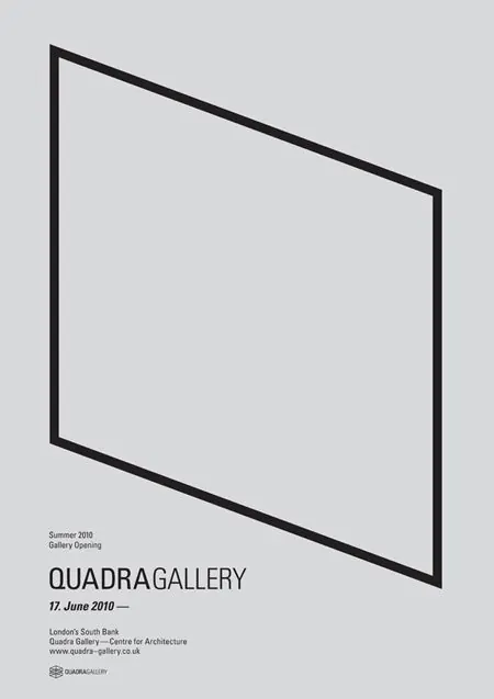 Gallery exhibition opening poster with isometric frame, minimal, geometric, light