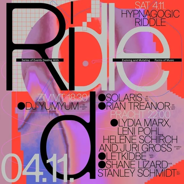Hypnagogic Riddle Event Poster, bold, gradient-heavy, vibrant