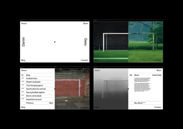 Minimal brutalist editorial spread, minimal, brutalist, dark