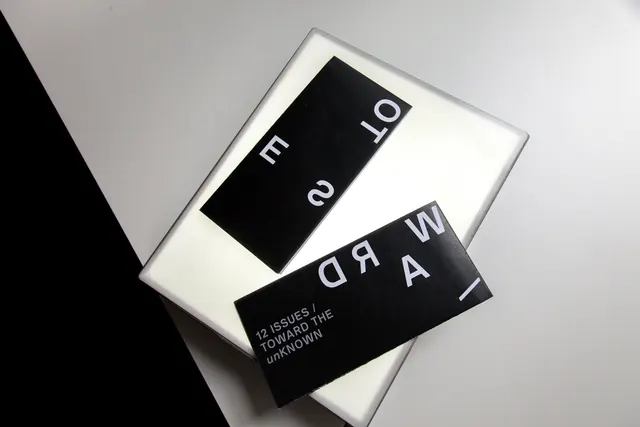 Toward the Unknown magazine covers stacked, editorial, minimal, monochrome