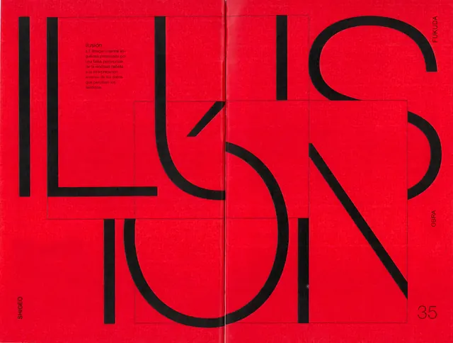 Red and black graphic design spread, editorial, bold, vibrant