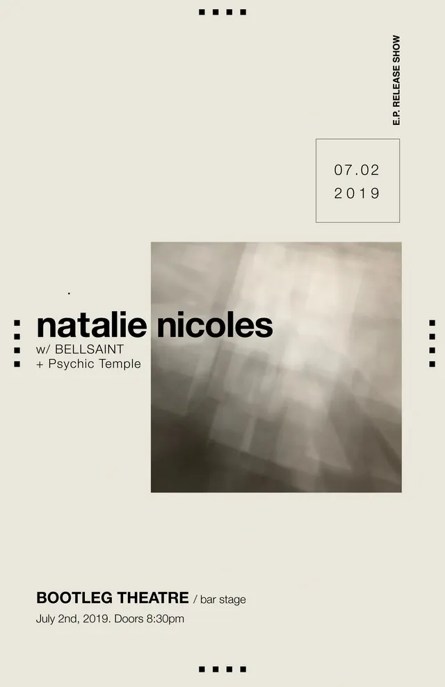 Minimalist event poster with atmospheric imagery, minimal, editorial, light