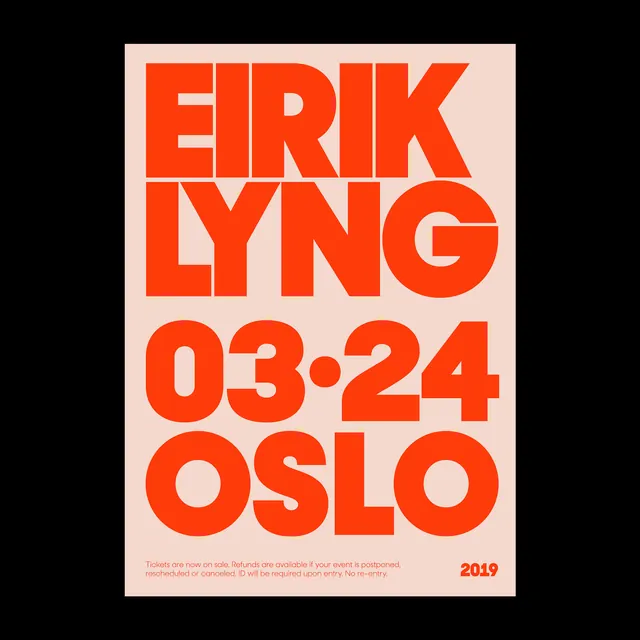 Eirik Lyng poster with bold orange typography, editorial, minimal, warm