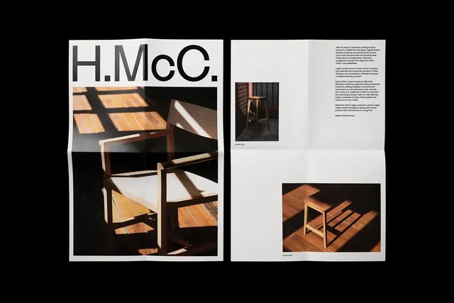 H.McC. design publication spread, editorial, minimal, dark