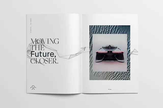 Typography portfolio spread with tagline and imagery, minimal, editorial, light