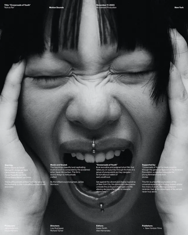 Motion Sounds poster emotional expression, photographic, editorial, monochromatic