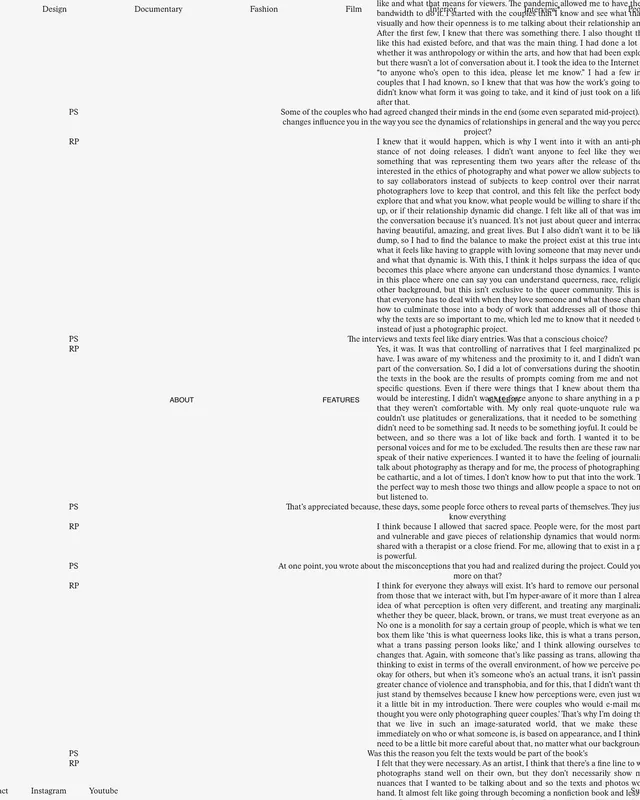 Editorial poster with interview text layout, editorial, minimal, light