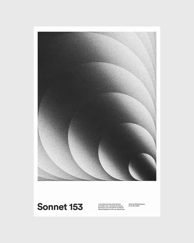 Sonnet 153 poster with gradient wave texture and sans-serif type, minimal, monochrome, monochrome