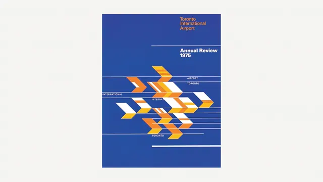 Toronto International Airport 1975 annual review cover, retro, geometric, dark