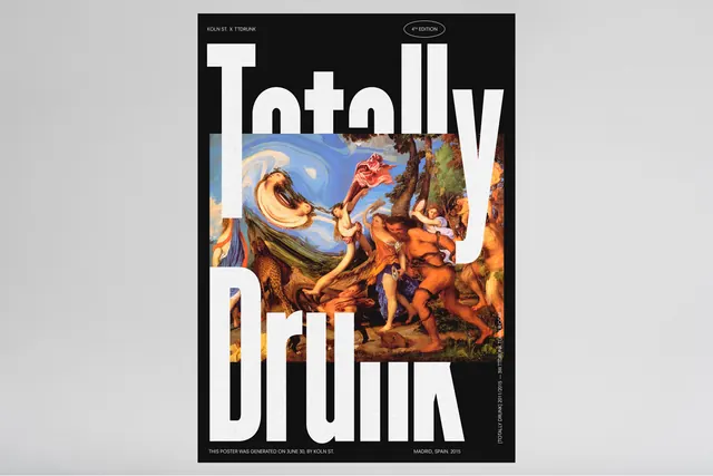 Totally Drunk 4th Edition poster, editorial, playful, monochrome