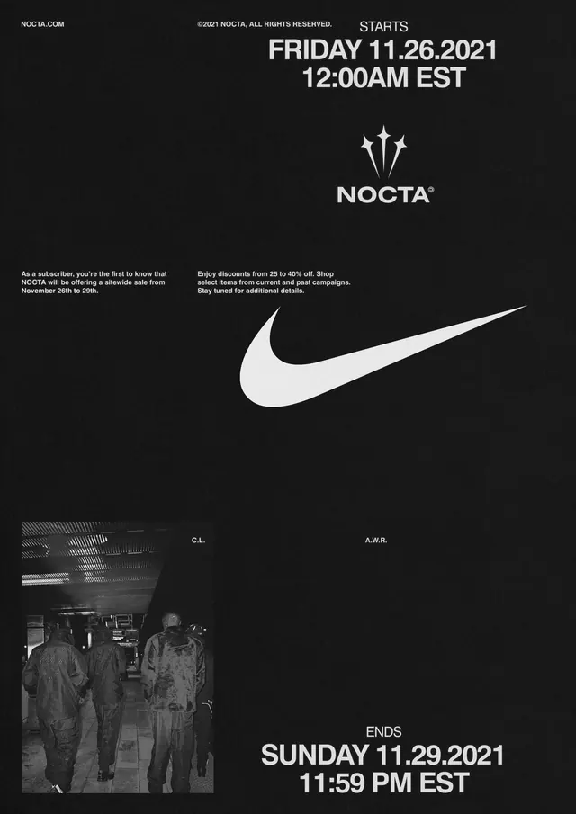 NOCTA Nike collaboration launch poster, dark-mode, minimal, dark
