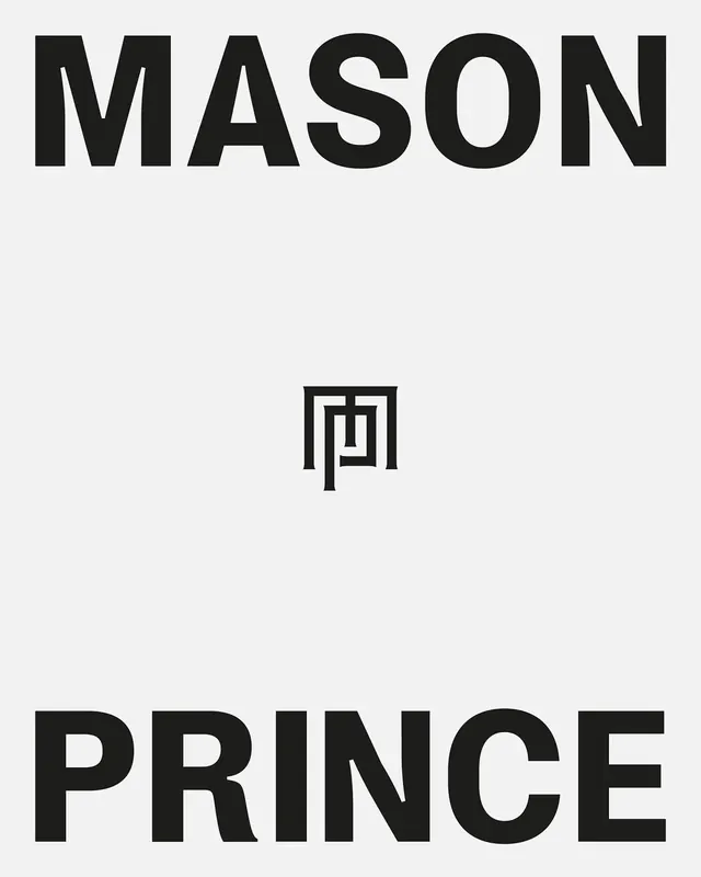 Minimalist two-word poster "Mason Prince, minimal, swiss, monochrome
