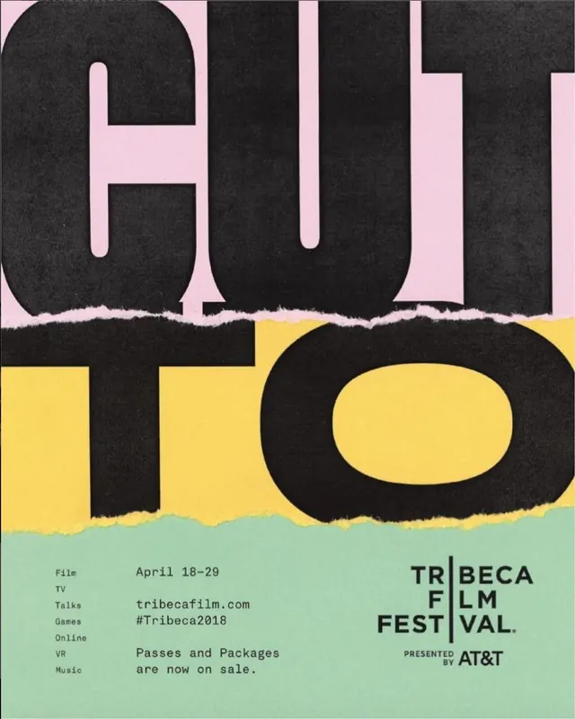 Tribeca Film Festival poster with torn layers, editorial, geometric, vibrant