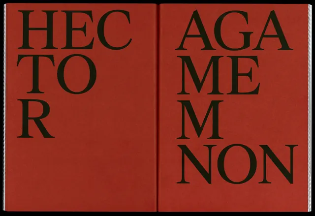 Open book with bold serif typography on terracotta pages, editorial, bold, warm
