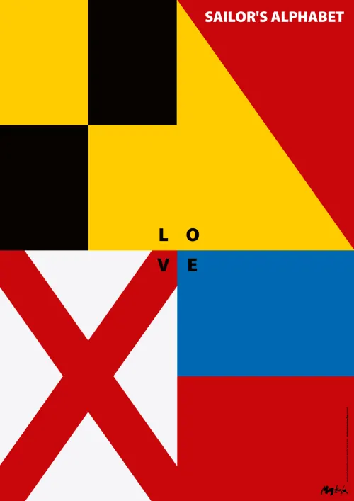 Sailor's Alphabet nautical poster design, bold, geometric, vibrant