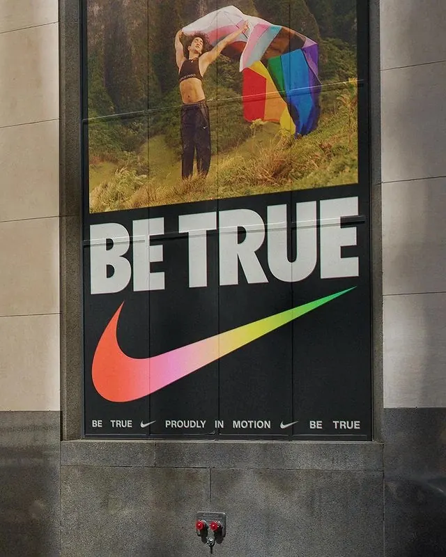 BE TRUE Nike campaign billboard, bold, photographic, vibrant